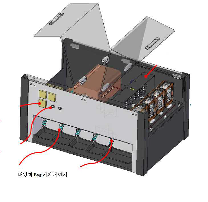 근세포배양기 전체 시스템 예시도 (배양액 Bag 거치대 포함)