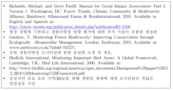 사회적, 생물다양성 영향 평가를 위한 추가 지침들