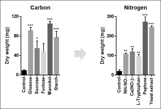 T. citrinoviride PG87의의 적절한 탄소원 및 질소원 탐색