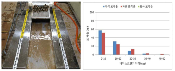 순간격 6mm 바닥스크린의 토석 포착 전경 및 구간별 평균 포착율