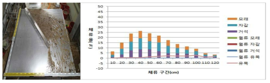 Case 20에서의 유목+토석 체류 전경(좌) 및 구간별 평균 체류율(우)