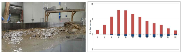 45°의 최대 높이(좌) 및 평균 토석 체류율(우)