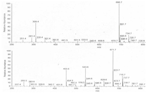 Curtisian E의 ESI-mass spectrum.