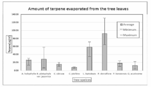 잎으로부터 휘산된 테르펜화합물질의 수종별 비교