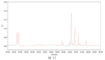 여름채취 영주산 6년근 재배수삼의 HPLC 크로마토그램