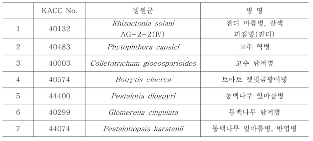 대치배양 실험에 이용된 병원성 곰팡이의 종류