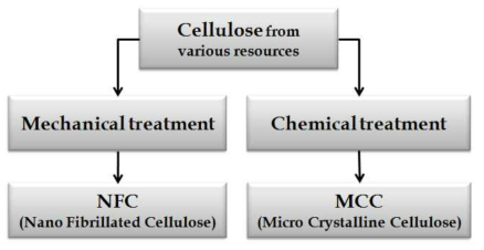 단리 방식에 따른 나노셀룰로오스의 분류