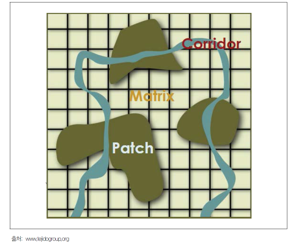 경관생태학의 주요 3요소: 패치, 코리더, 매트릭스