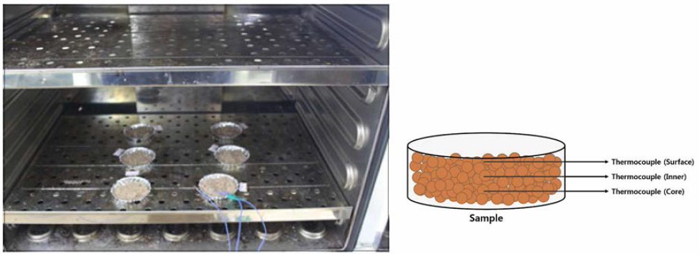 건조 중 시료 내 온도 및 함수율 측정