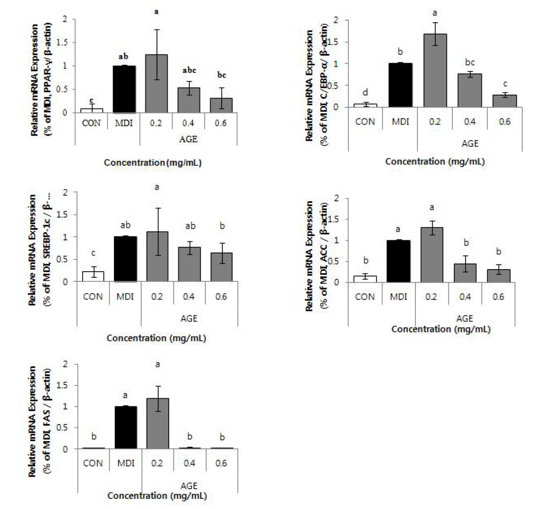 Effect of 70% EtOH extract of Grass-leaved sweet flag (Acorus gramineus Soland.) on mRNA expression.