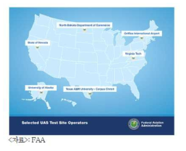FAA 무인 항공시스템 시범 지역