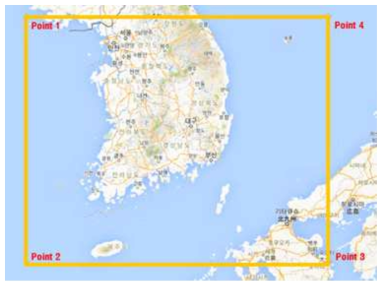 한반도 전체를 포함하는 각 지점 정의