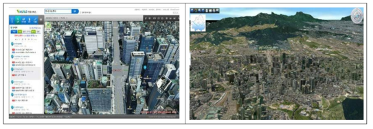 브이월드(좌) 및 서울시 3D 지도 화면(우)