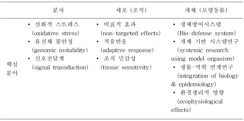 연구 수준별 핵심 연구 분야