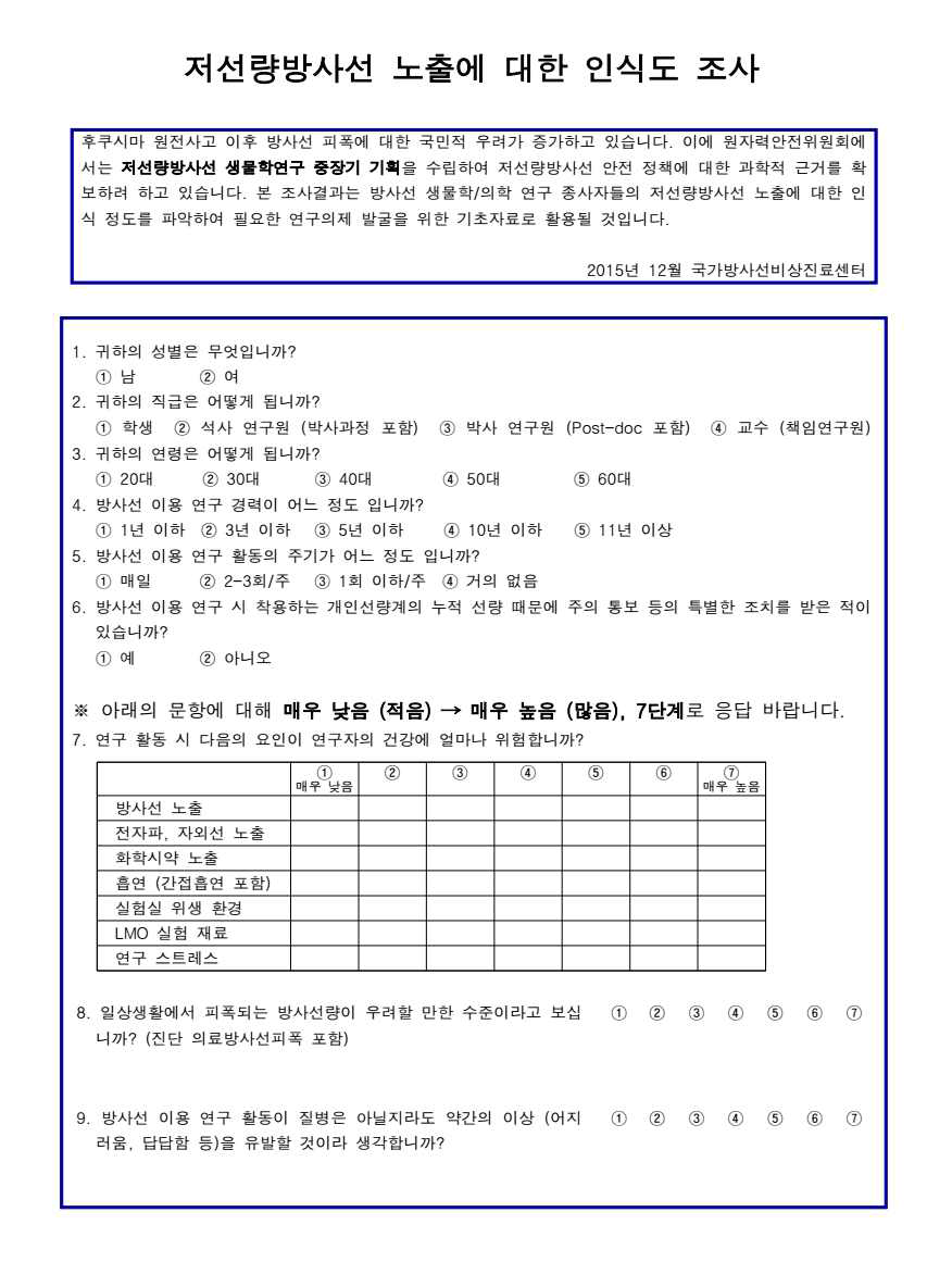 저선량방사선 인식도 조사 양식1