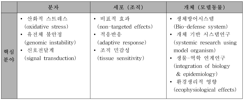 연구수준별 핵심분야 분류