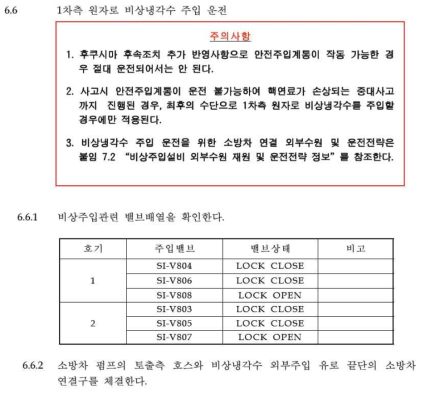 소방차 펌프 이용 1차측 비상냉각수 주입 운전 절차