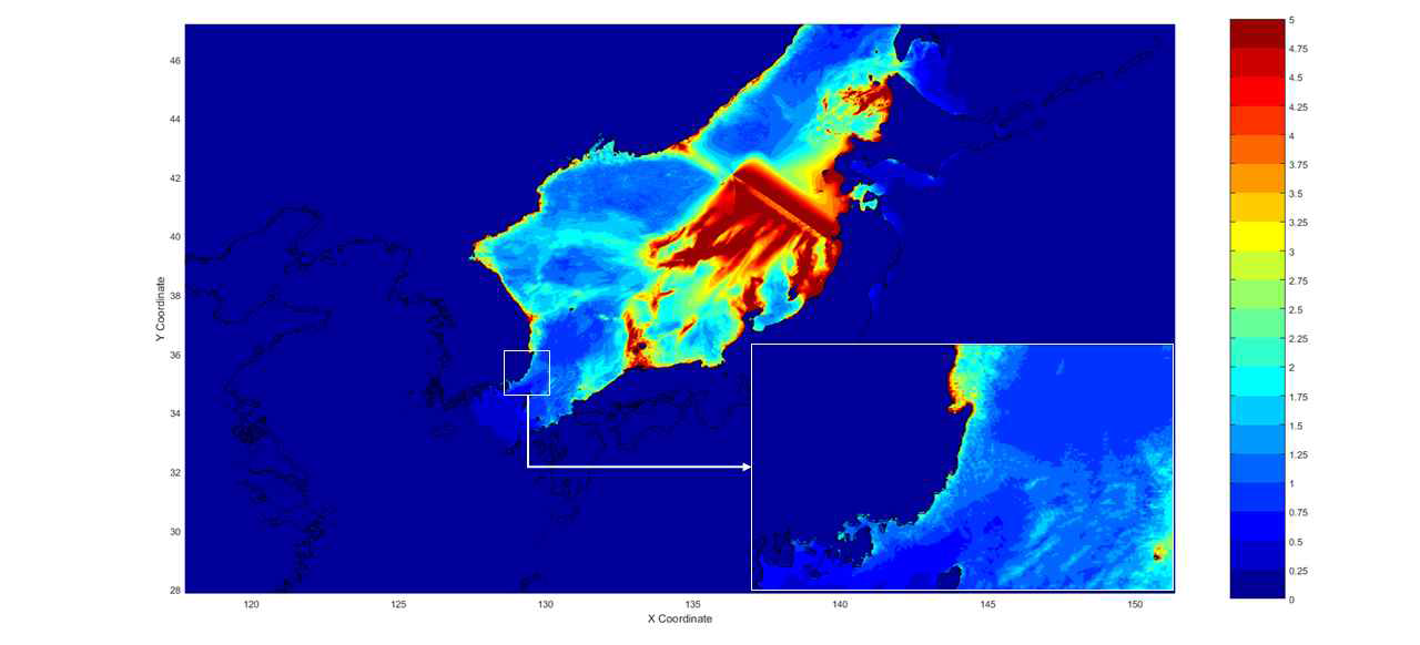 북서일본 극한지진 발생시 최고파고 누적도시(18000초)