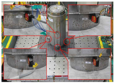 4-laser displacement sensors(J01,J02,J03,J04) for measuring the vertical displacement at the respective 4 bottom corners