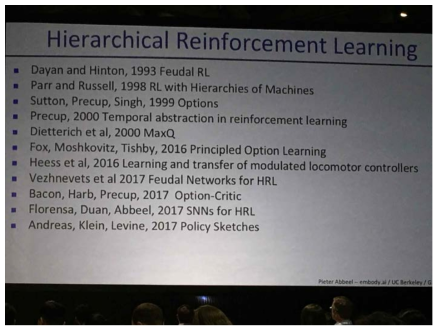 Hierachical Reinforcement Learning에 대한 Pieter Abbeel의 발표 내용 중 관련 참고 자료 슬라이드