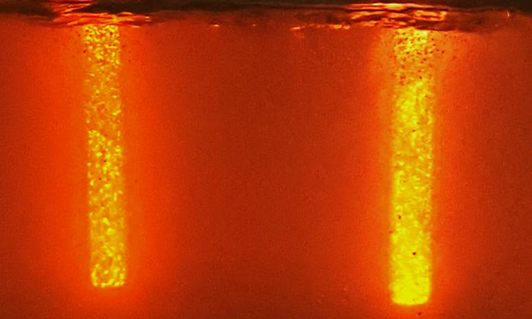 Arc images during PEO treatment of AZ91 Mg alloy under AC condition in 0.05 M NaOH+ 0.05 M Na2SiO3 solution.