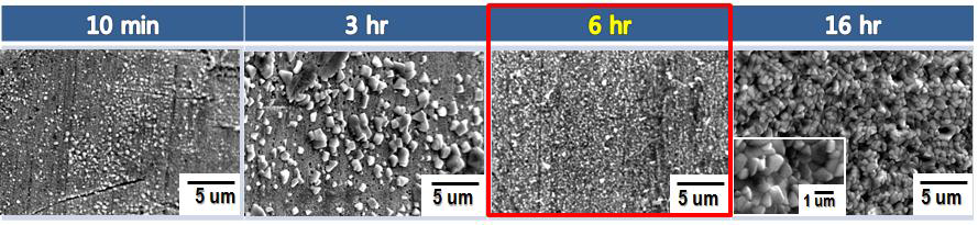 양극 산화 시간에 따른 Ag/AgCl 전극 (인가전류 : 1mA/cm2)의 SEM 이미지