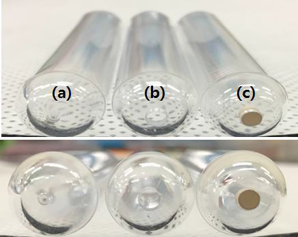 PVC 하우징 (a) 가공 전, (b) 가공 후, (c) 규조토 멤브레인 삽입