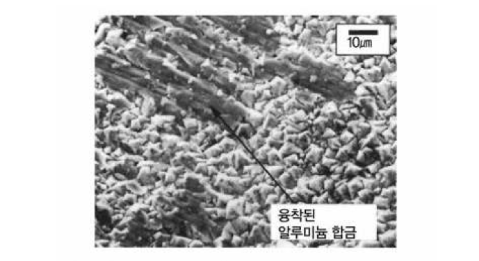 통상적 다이아몬드 코팅에 발생한 알루미늄 합금의 융착