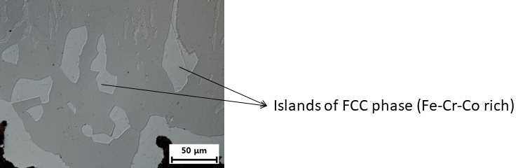 Formation of FCC islands in HEA annealed at 1200⁰C for 48 hrs.