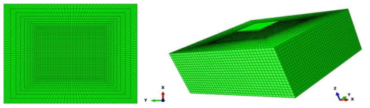 The optimized mesh and the indenter cum sample model for indentation simulation.