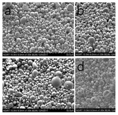 sintering ⒜ 전과 ⒝-⒟ 후의 SEM 이미지; ⒝ 600 ℃, 5 분 ⒞ 640 ℃, 5 분 및 ⒟ 670 ℃, 5 분