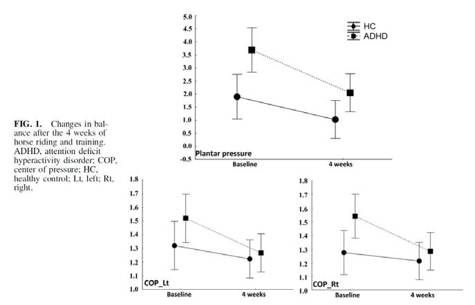 Changes in balance after the 4 weeks of horse riding and training