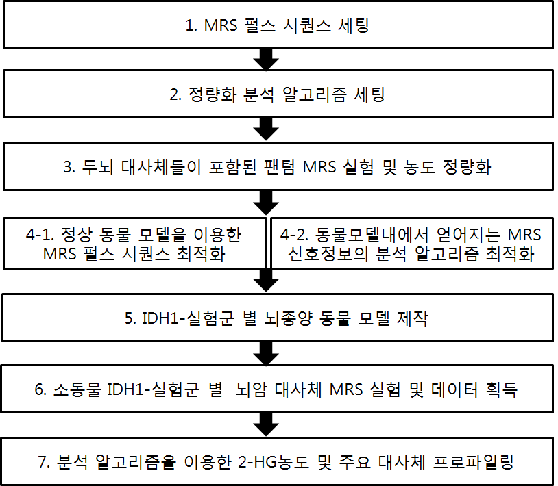 본 실험의 진행 순서도. 4-1, 4-2과정은 각각 1과정, 2과정의 연장과정으로 생체 내 특이적 실험 파라미터 항목값에 대한 최적화 과정을 의미함.