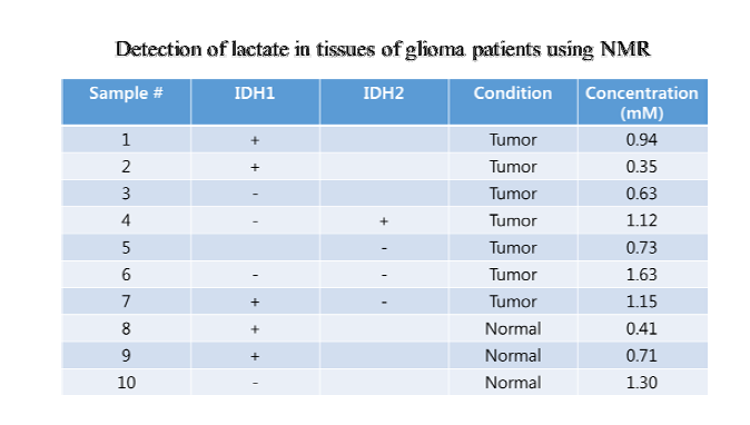NMR을 이용하여 분석한 조직에서의 lactate 농도