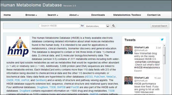 Human metabolome database 홈페이지