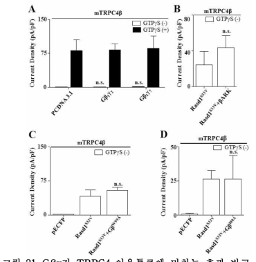 Gβγ가 TRPC4 이온통로에 미치는 효과 비교