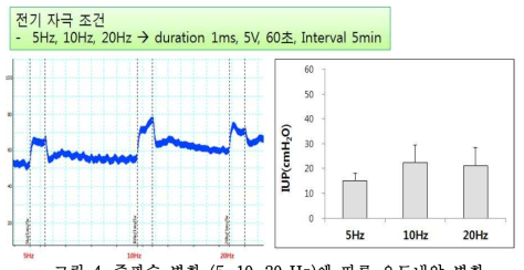 주파수 변화 (5, 10, 20 Hz)에 따른 요도내압 변화