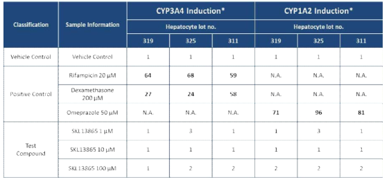 human hepatocyte를 이용한 CYP induction 평가결과