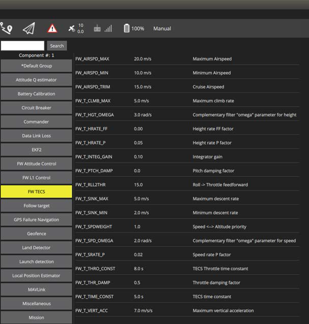 QGroundControl에서의 TECS 이득값 설정
