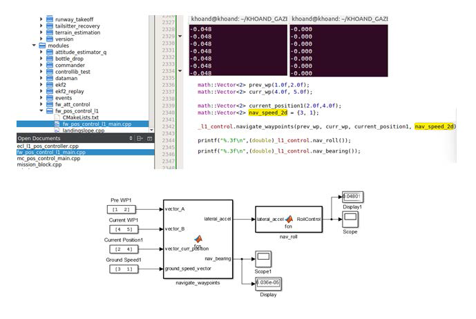 L1 제어기의 Simulink/PX4 Code 비교