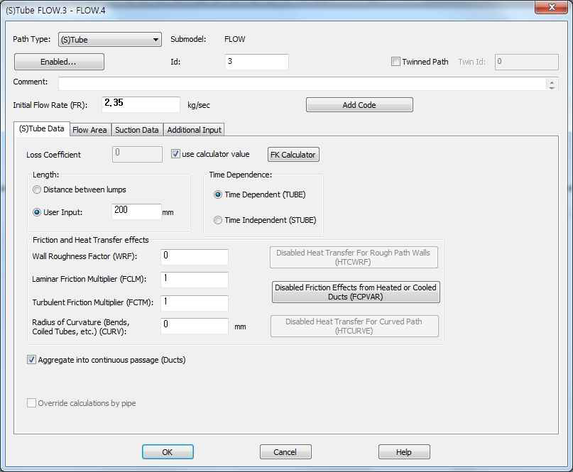 Input Parameter for Pipe Modeling - (S)Tube Data