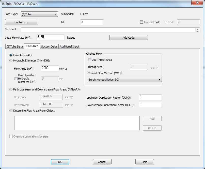 Input Parameter for Pipe Modeling - (b) Flow Area