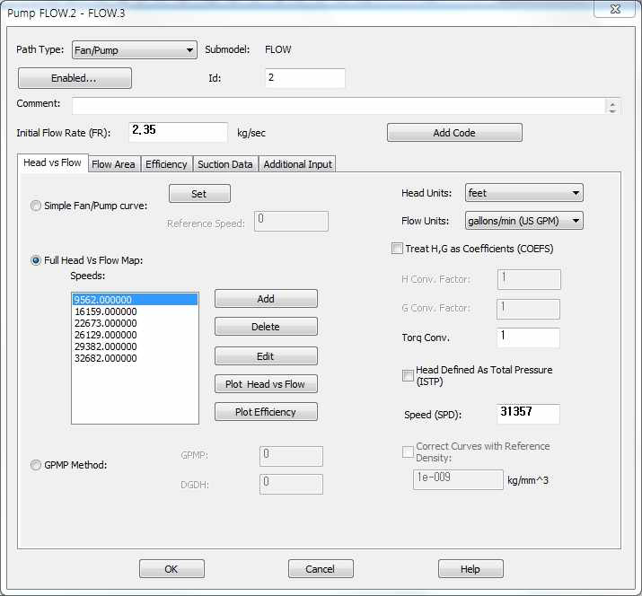 Input Parameter for Pump Modeling – Head vs Flow