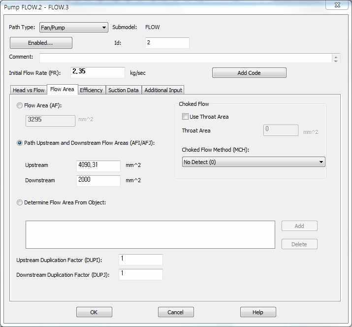 Input Parameter for Pump Modeling – Flow Area