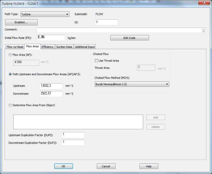 Input Parameter for Turbine Modeling – Flow Area