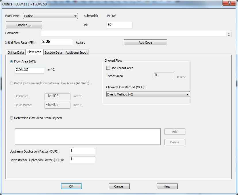 Input Parameter for Valve Modeling – Flow Area