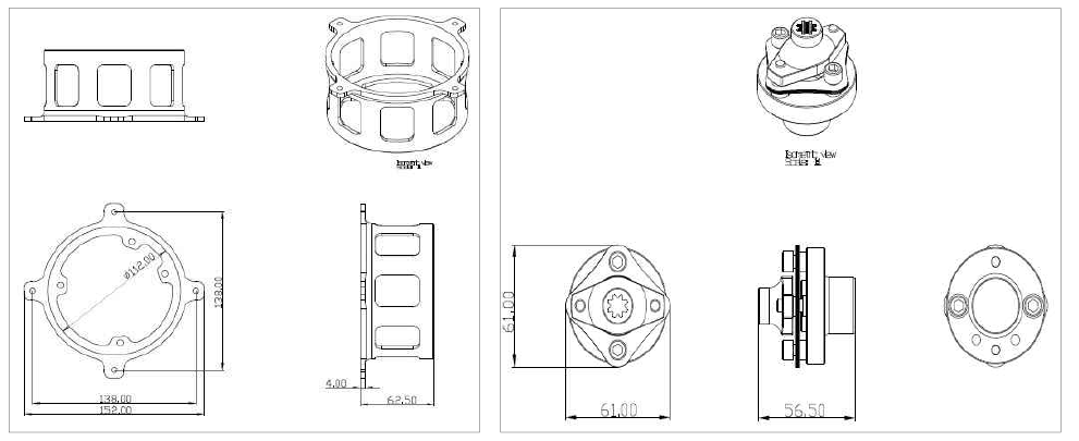 발전기 마운트 설계(좌) 및 플랙시블 커플링 설계(우)
