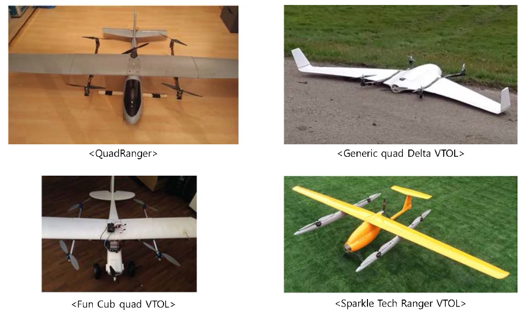 PX4의 표준 VTOL 부류의 대표적 비행체들