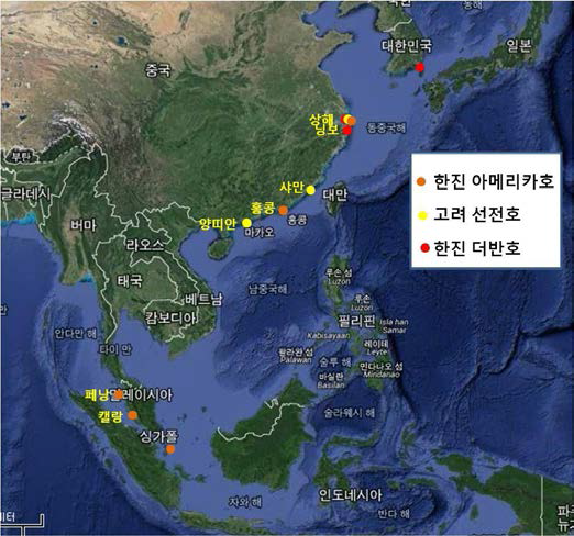 선상 시험이 이루어진 정점 위치