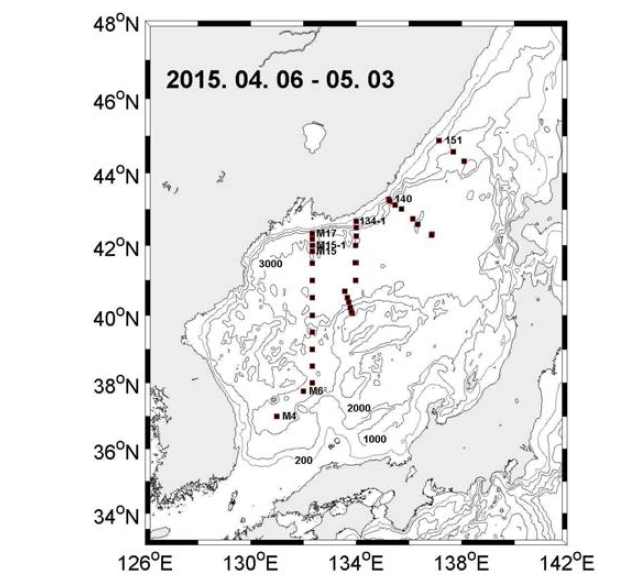 2015년 4월 동해 전역 국제공동관측 정점도